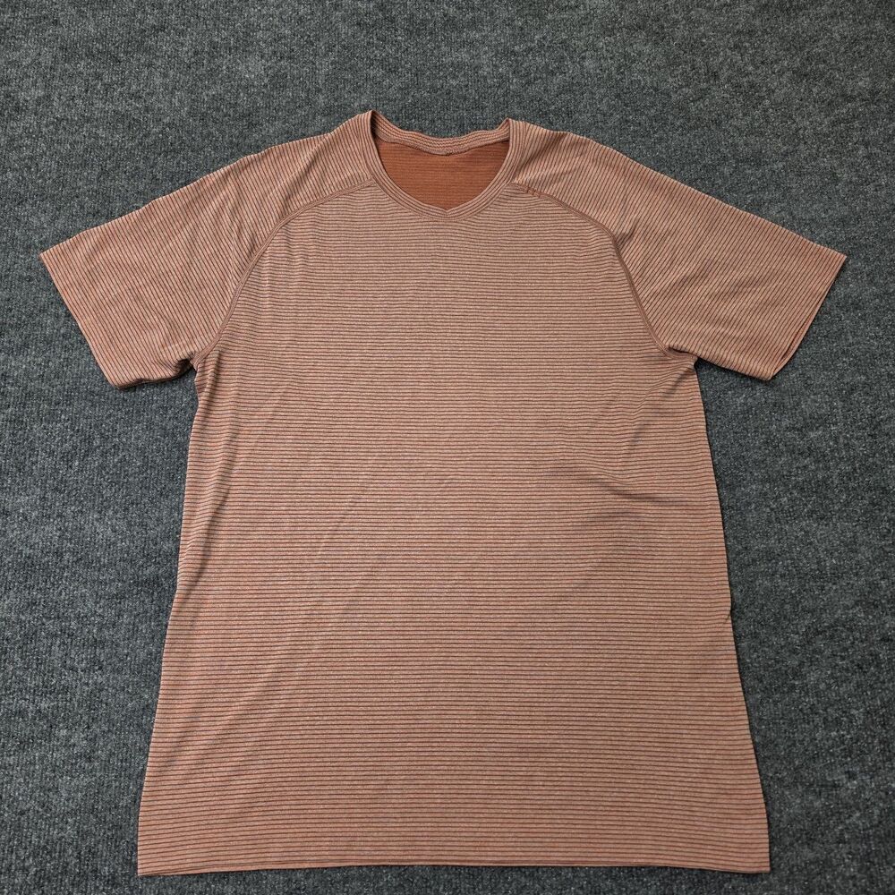 Lululemon Metal Vent Tech Orange Striped Performance T-Shirt Mens Size Small